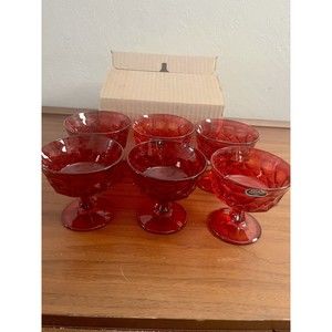 6 Noritake Perspective Sherbet Champagne Glasses Ruby Red 4.25” in Tall Vintage